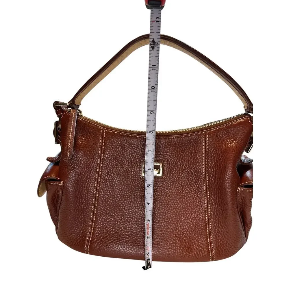 Dooney & Bourke Women Brown Peeble Leather Zip Closure Clutch Shoulder Hobo Bag